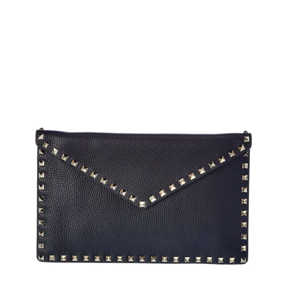 Valentino Rockstud Grainy Leather Pouch, Black